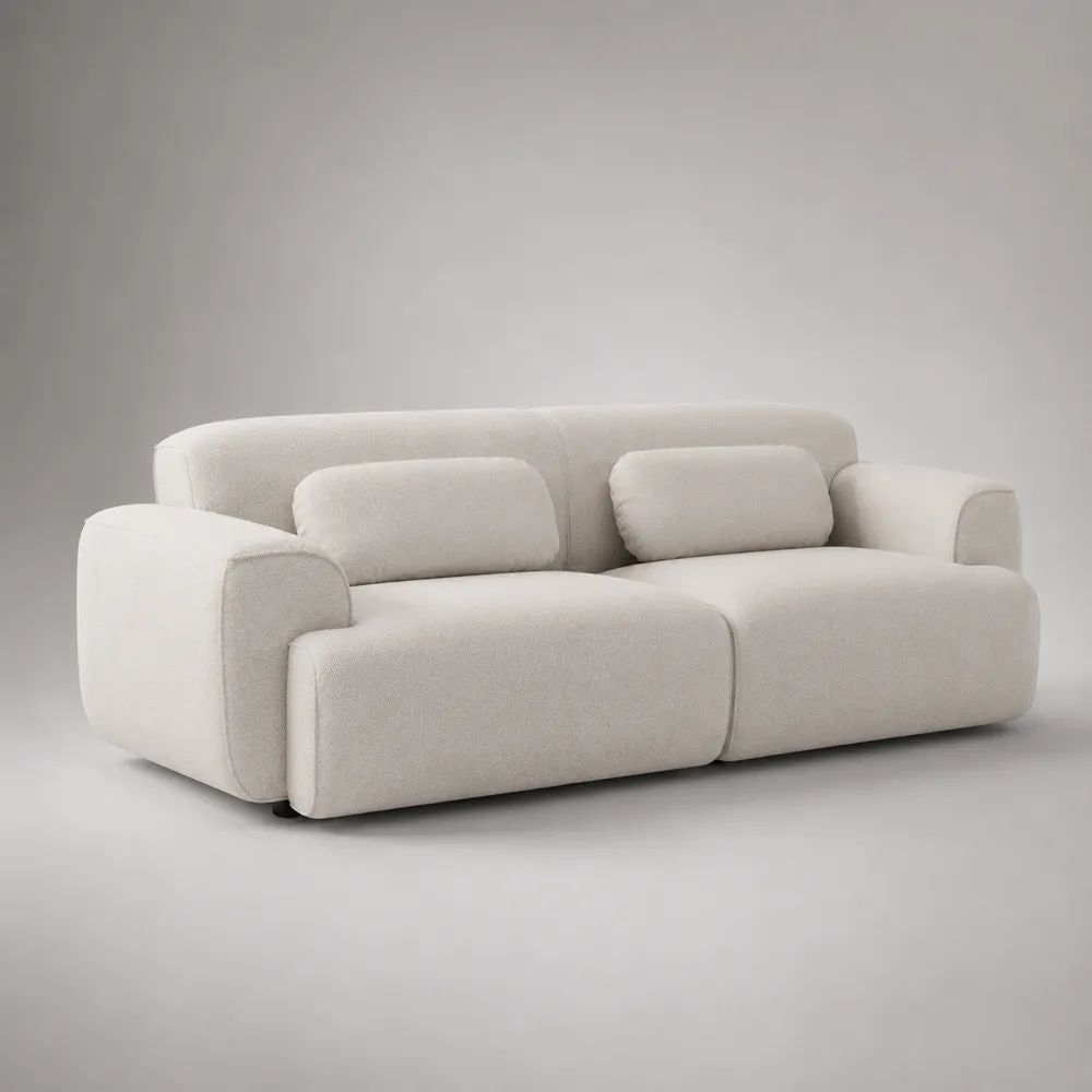 2-Sitzer-Sofa mit 2 Rückenkissen, Polyester-Bouclé, Cremeweiß, 210 × 100 × 78 cm