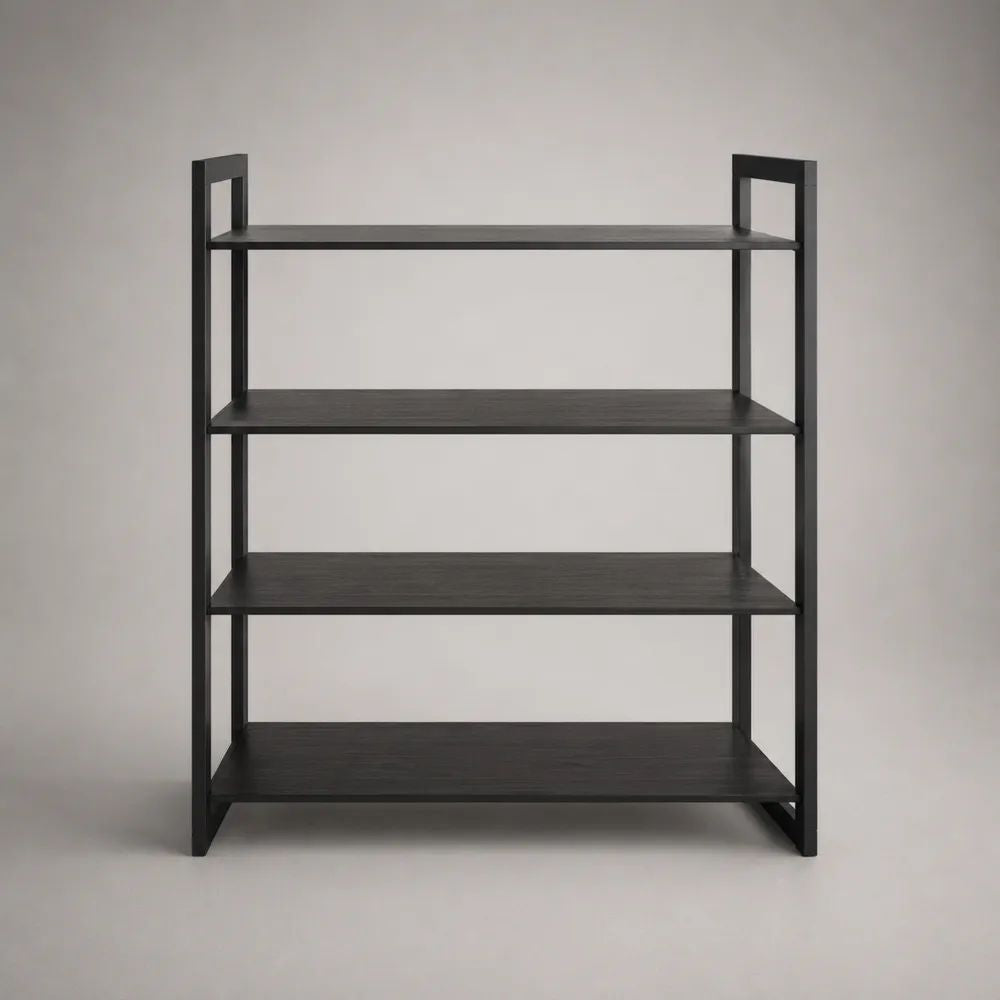 Schuhregal mit 4 Ablagen aus MDF und Stahl, Schwarz, 80 x 30 x 90 cm