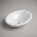 Ovales Einbauwaschbecken aus glasierter Sanitärkeramik, Weiß, 55 × 42 × 18 cm, ohne Hahnloch