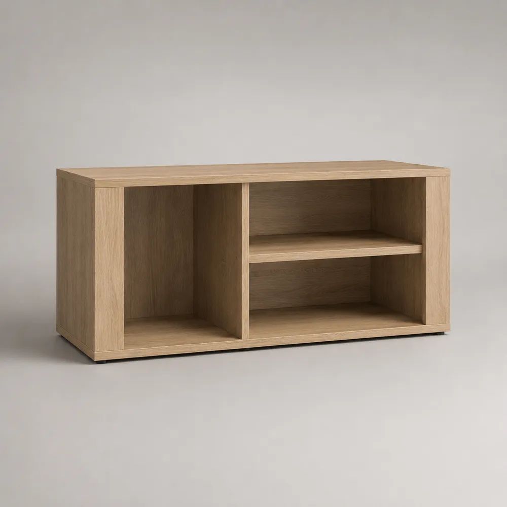 Offener Schuhschrank aus melaminbeschichteter Spanplatte, Helle Eiche, 100 × 35 × 55 cm