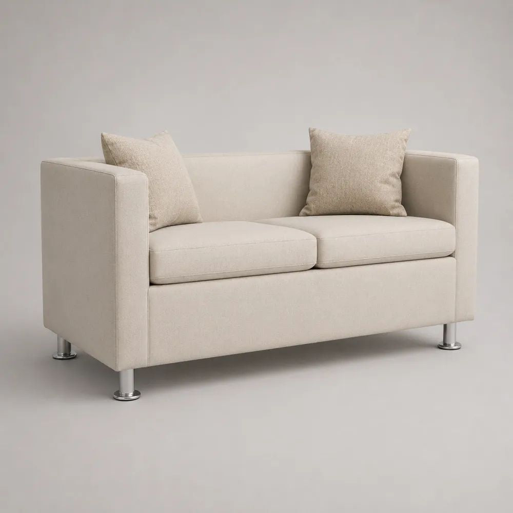 2-Sitzer-Sofa mit 2 Zierkissen, Stoffbezug, Creme/Silber, 152 x 80 x 78 cm