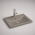3-teiliges rechteckiges Waschbecken-Set aus Keramik mit Metall-Einhebelarmatur, Taupegrau/Silber, 60 × 45 × 13 cm