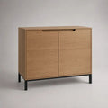 Sideboard mit 2 Türen aus MDF mit Eichenfurnier und Stahl, Natur/Schwarz, 90 × 40 × 90 cm