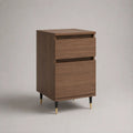 Schmale Kommode aus MDF mit 2 Schubladen, Walnussbraun/Schwarz/Messingfarben, 50 × 40 × 90 cm