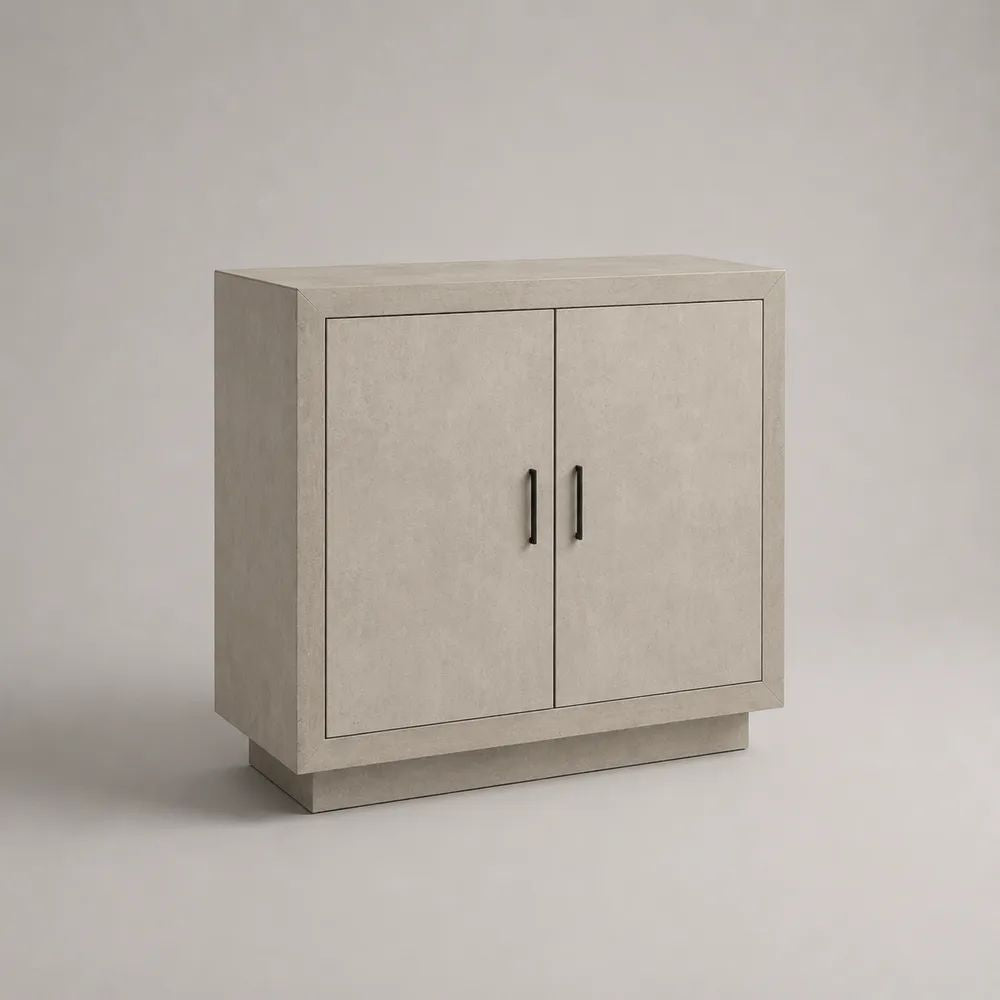 Rechteckiges Sideboard mit 2 Türen aus melaminharzbeschichteter Spanplatte, Beige/Schwarz, 80 × 40 × 85 cm