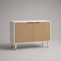 Sideboard aus MDF mit 2 Türen und geriffelter Front, Weiß/Naturbraun/Messingfarben, 100 × 40 × 80 cm