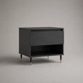 Beistelltisch mit Schublade und Ablage aus MDF und Metall, rechteckig, Schwarz/Gold, 60 × 40 × 65 cm