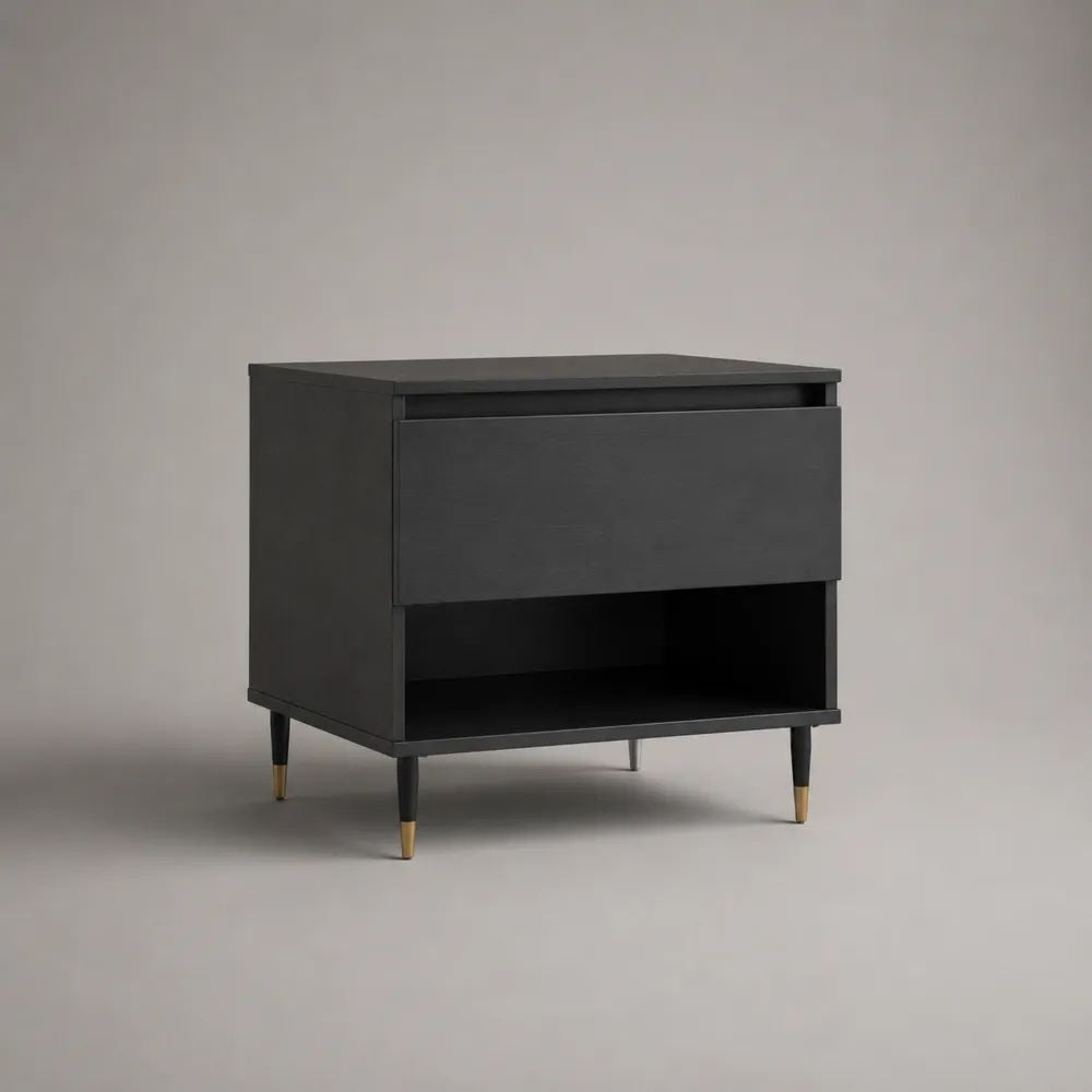 Beistelltisch mit Schublade und Ablage aus MDF und Metall, rechteckig, Schwarz/Gold, 60 × 40 × 65 cm