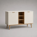 Sideboard aus MDF mit 2 Türen und 3 offenen Fächern, Weiß/Eiche Natur, 120 × 40 × 80 cm