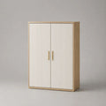 Highboard mit 2 Türen und geriffelter MDF-Front, Spanplattenkorpus, Weiß/Eichefarben/Goldfarben, 100 × 40 × 140 cm