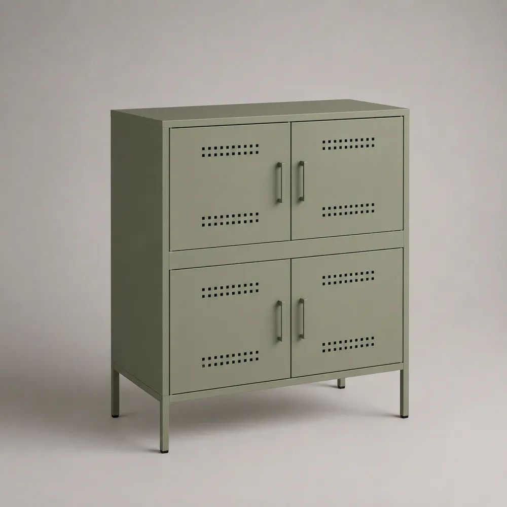 Metall-Sideboard mit 4 Türen, Olivgrün, 80 × 40 × 100 cm
