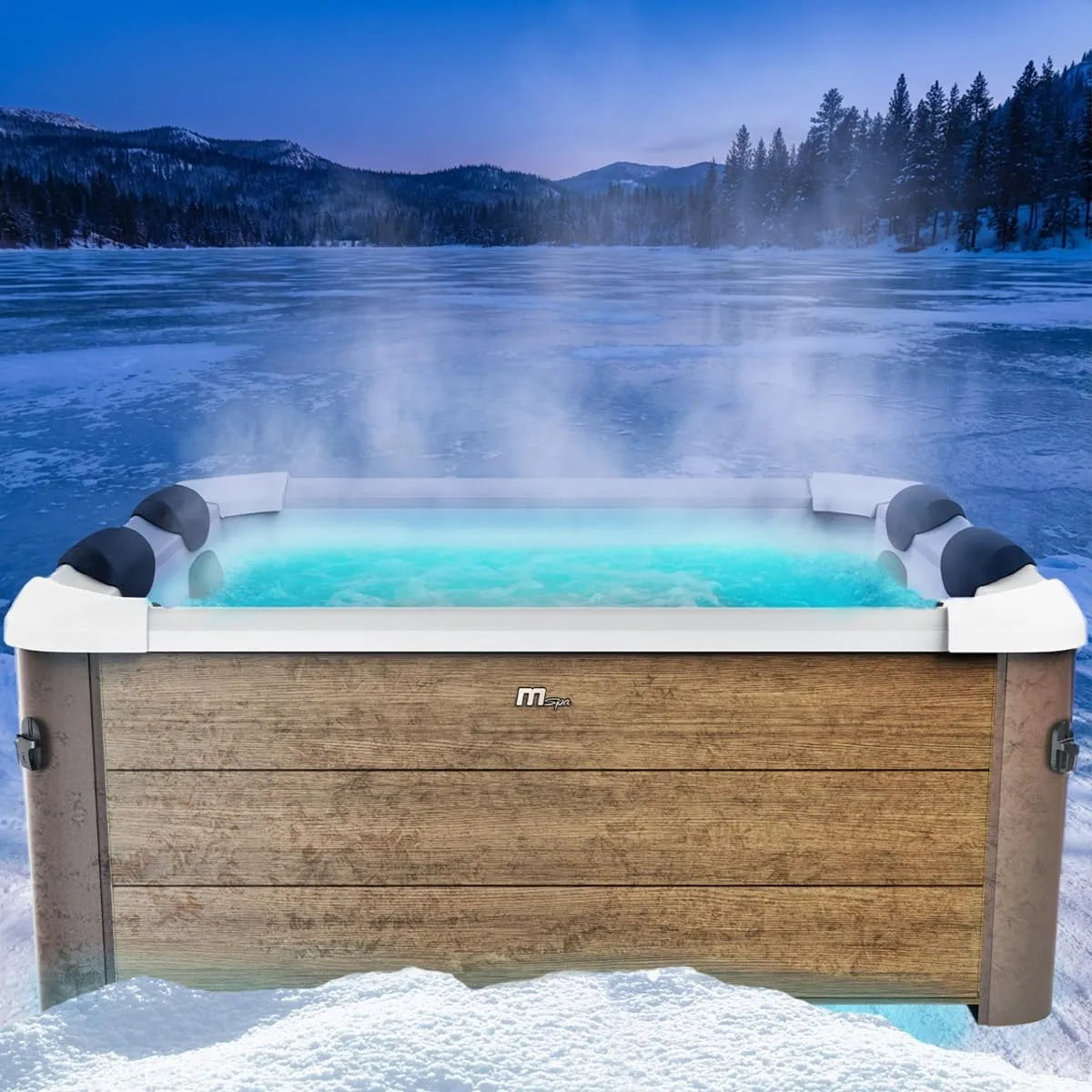 Whirlpool, 140 Massagedüsen, BRAST MSpa Amber Aero Plus mit Fester Außenwand, 180x180x65cm für 6 Personen, Ganzjähriger Einsatz Winterfest