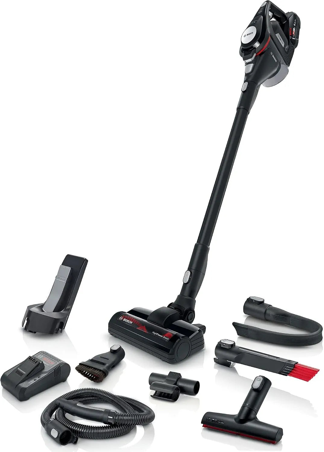 Bosch Akku-Staubsauger Gen2 BSS825CARP, bis 45 Min Laufzeit, austauschbarer Akku, Flexibler Verlängerungsschlauch, Fugendüse, Unlimited Serie 8