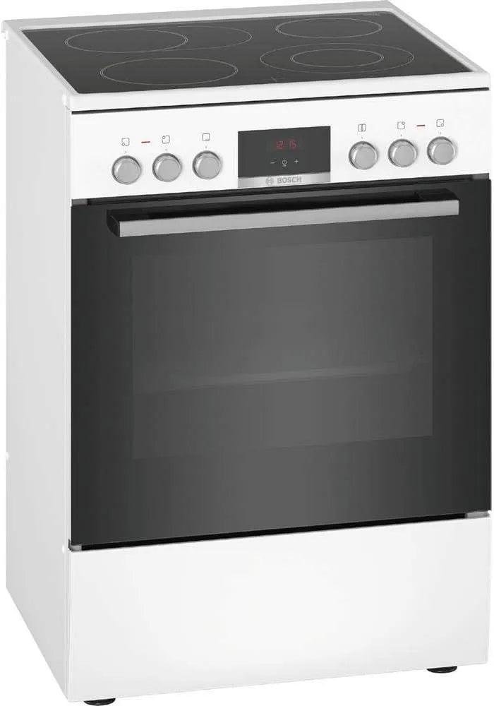 Bosch Modell, Serie 4 Elektro-Standherd HKR39C220, 3D Heißluft Backen auf 3 Ebenen, 60 cm breit, LED-Display-Steuerung, Weiß