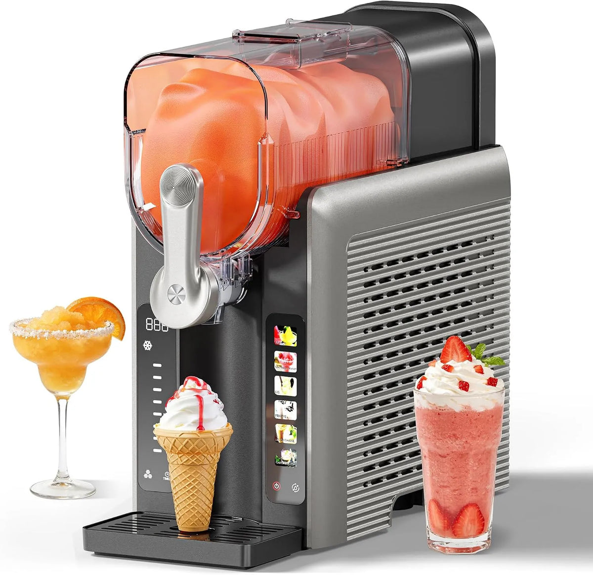 Slush-Maschine Dickenstufen+1PACK INITIO, Fassungsvermögen 2,6L Slush Eismaschine für Slushi, Eis-Cocktails, Milchshakes, Touch-Steuerung, Farbe Grau