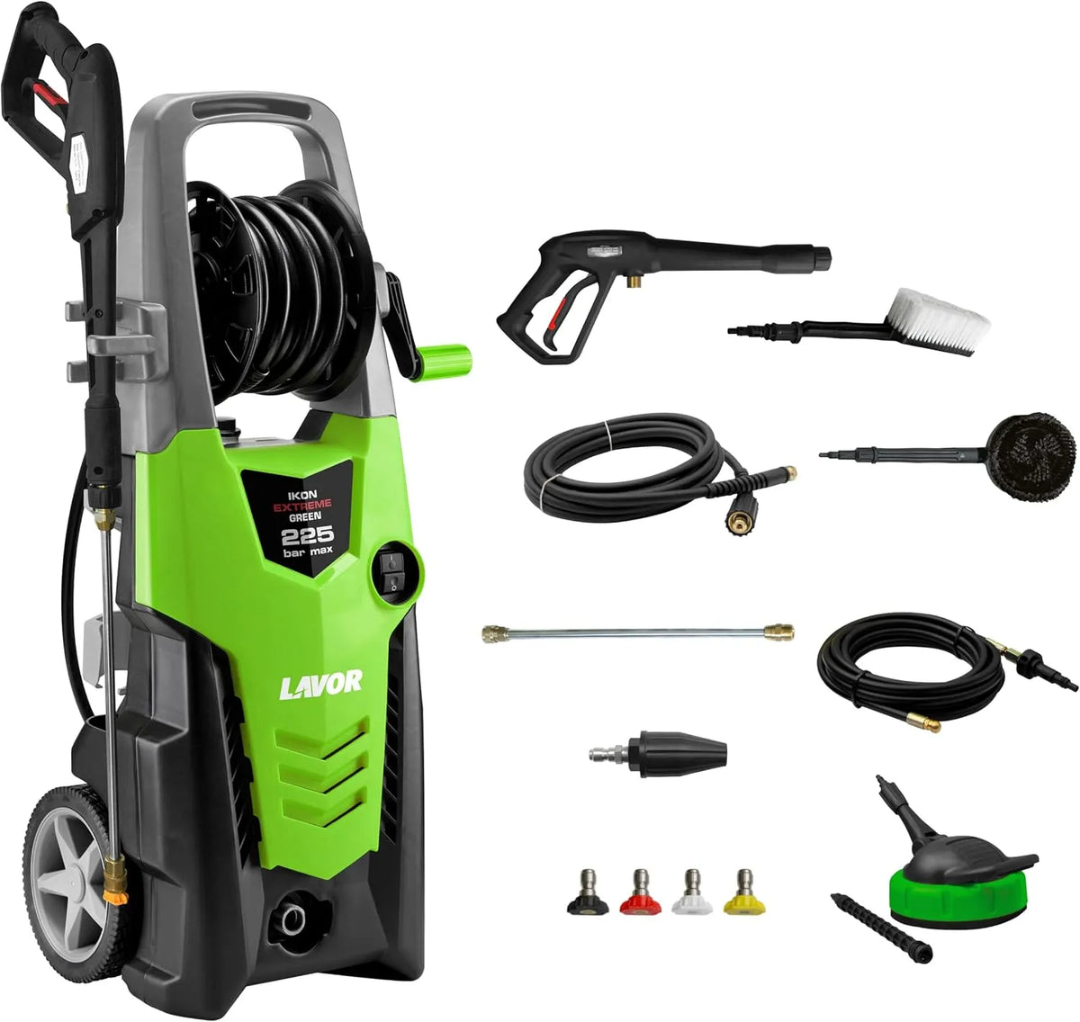 Hochdruckreiniger IKON 225 Lavor leistungsstarker, Druck 225 bar max, Fördermenge 2300 l/h max, 2 Bürsten, 300 Watt, Extreme mit Schlauchtrommel