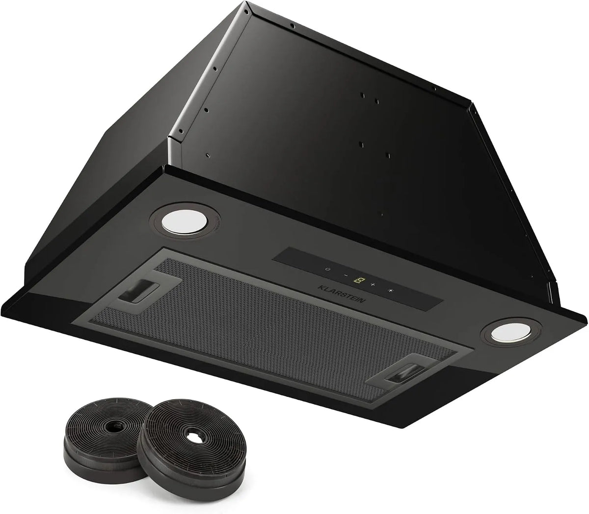 Klarstein Dunstabzugshaube, Breite 52cm, Leise Einbau-Abzugshaube mit 439 m³/h Luftstrom, Umluft mit Filter, Abluft, LED-Beleuchtung, in Schwarz