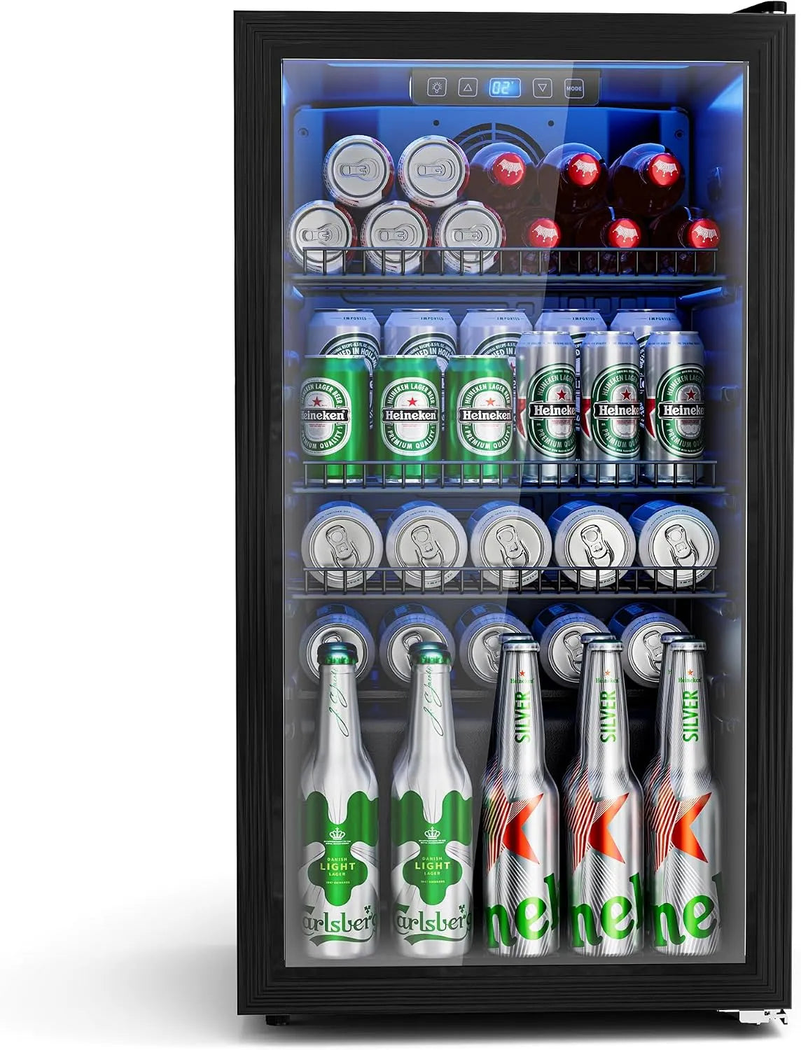 Kühlschrank, JUMMICO 90L Getränkekühlschrank mit Design-Glastür: 125 Dosen Kapazität, für Bar, Verstellbare Regale & Kompakt-Design