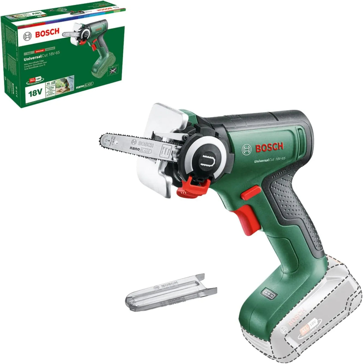 Bosch Modell 18V-65 18-Volt-System, max. Schnitttiefe 65 mm, Akku-NanoBlade-Säge UniversalCut, schnelle Freihandschnitte in Holz und Plastik