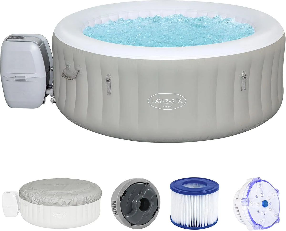 Bestway Whirlpool LAY-Z-SPA Tahiti Airjet, Maße 180 x 66 cm, 2-4 Personen, hellgrau, rund