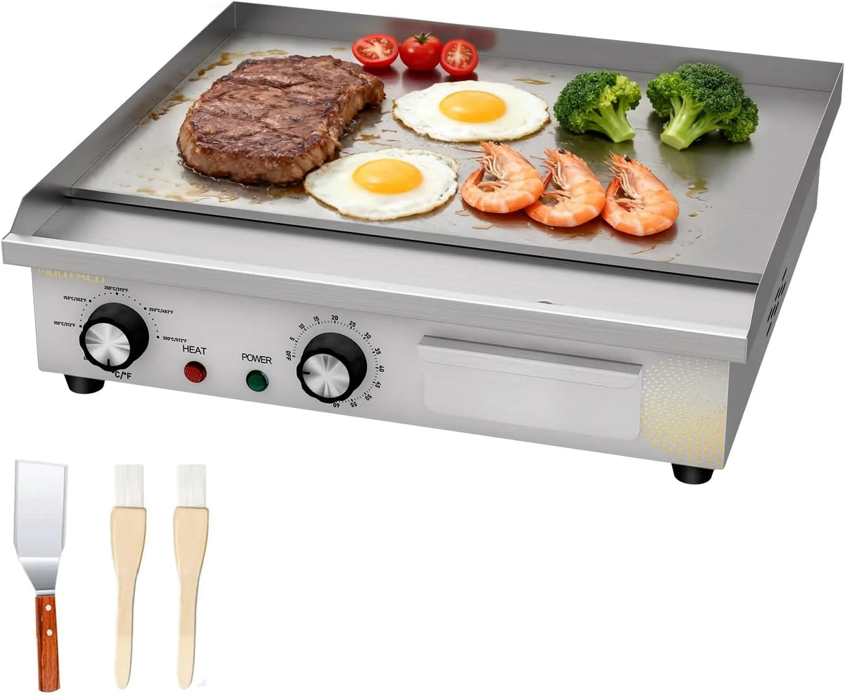 Grill, Tischgrill mit Zeitschaltuhr, Profi Gastro Elektrogrill Elektrische Grillplatte mit 45 cm Grillfläche