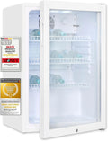 Exquisit Kühlschrank GKS120-GT-160C, 3 Gitterablagen, Türschloss, Standgerät, Nutzinhalt: 118 L, Glastürkühlschrank weiss, Umluftventilator