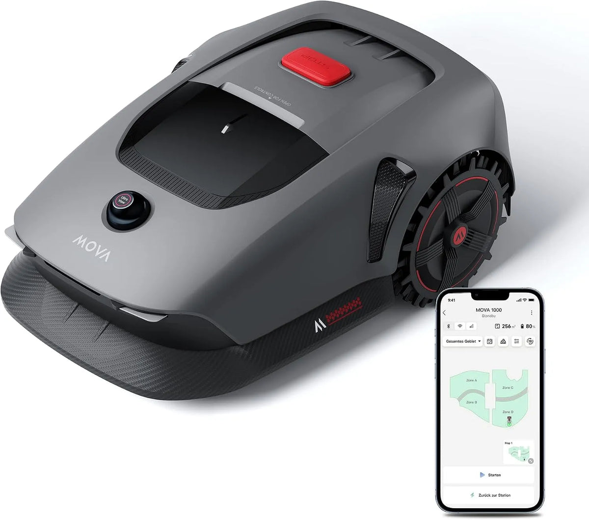 MOVA 1000, Smarte Hindernisvermeidung, Mähroboter 360° 3D LiDAR kabellose Einrichtung & genaue Kartierung bis 1000 m², U-förmiges Schneiden