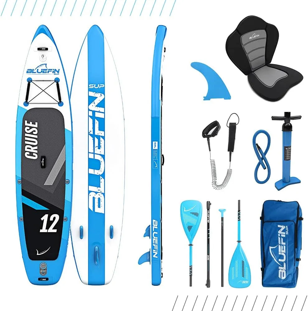Pumpe, 5 Jahre, Bluefin Cruise Stand Up Paddle Set, Aufblasbares Paddleboard für Erwachsene, SUP Paket mit Rucksack, Fiberglas-Paddel