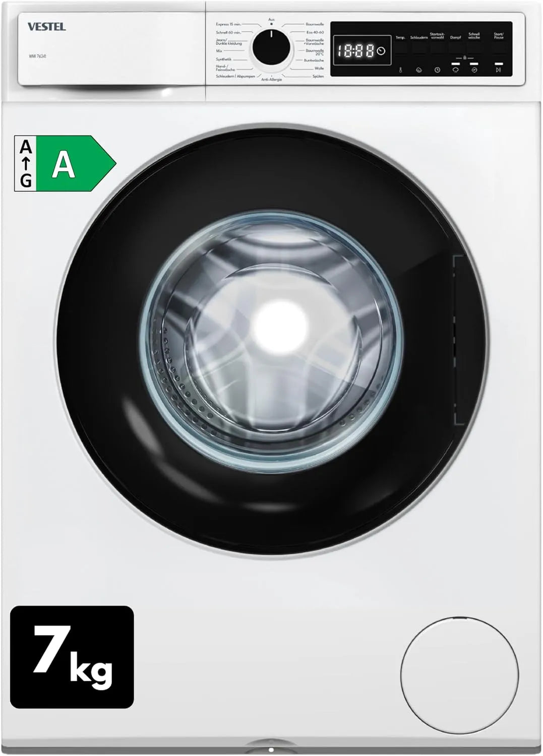 Waschmaschine WMI 76341 1400 VESTEL, Inverter-Motor, Energieeffizienzklasse A, AquaStop, in freistehender Ausführung, Gewicht 7 kg Frontbeladung, min