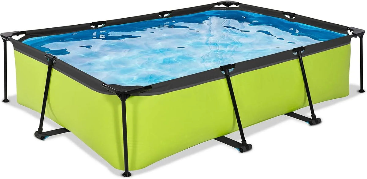 Pool EXIT Toys Lime, Rechteckiger, Leicht Zugänglich, Starker Rahmen, Grün, Maße 300x200x65cm, Kompakter Rahmenpool mit Kartuschenfilterpumpe