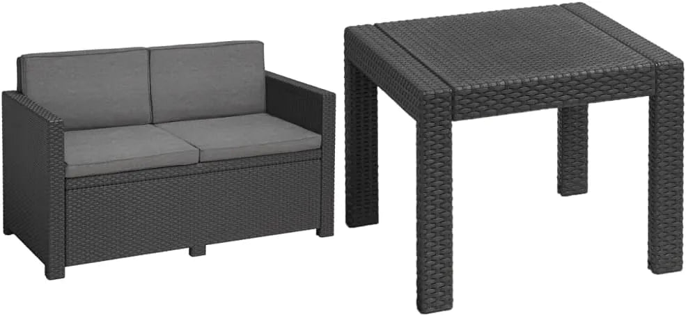 Sofa Keter, 2-Sitzer, Graphite, Farbe Grau, Maße 59 x 59 x 43 cm, Allibert by Gartenlounge Victoria, quadratisch