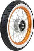 Modell MC2 Komplettrad, 1,5x16 Zoll, HINTEN, Alufelge orange eloxiert und poliert, Chromspeichen, MITAS-in Weißwandreifen montiert