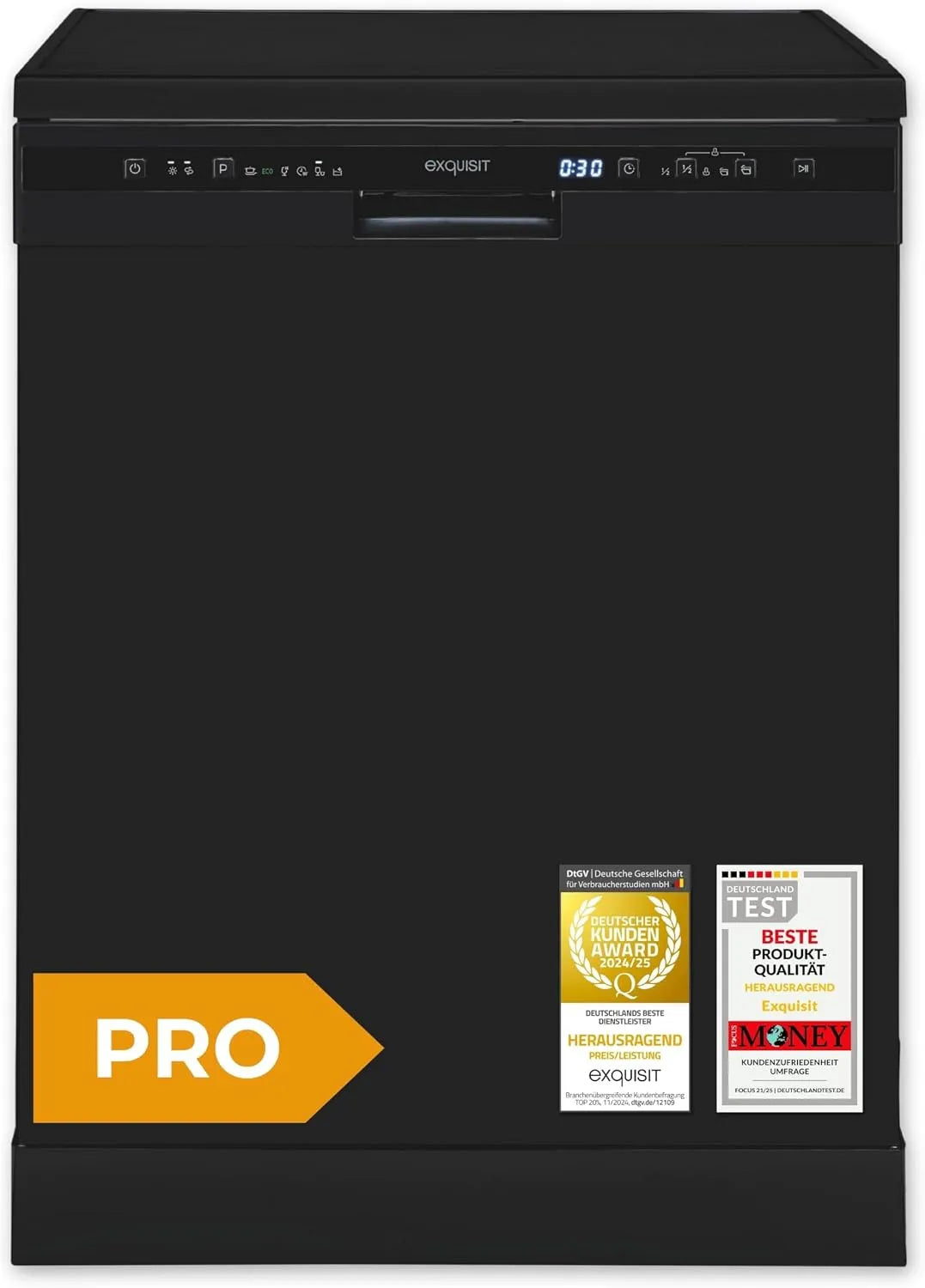 Exquisit Geschirrspüler GSP56314-030C, 47 dB, 60cm Breite, 14 Gedecke, 6 Betriebsprogramme, Energieklasse C, Selbstreinigung, Halbe Beladung
