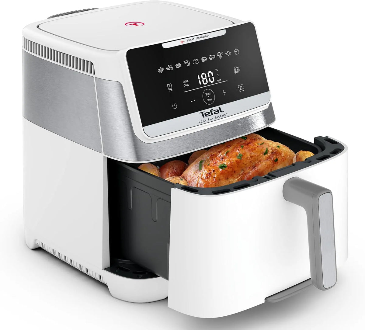 Tefal Heißluftfritteuse EY8421E0, 7 L Fassungsvermögen, 10 voreingestellte Programme, bis zu 8 Portionen, Easy Fry Silence, Silent-Technologie, Weiß