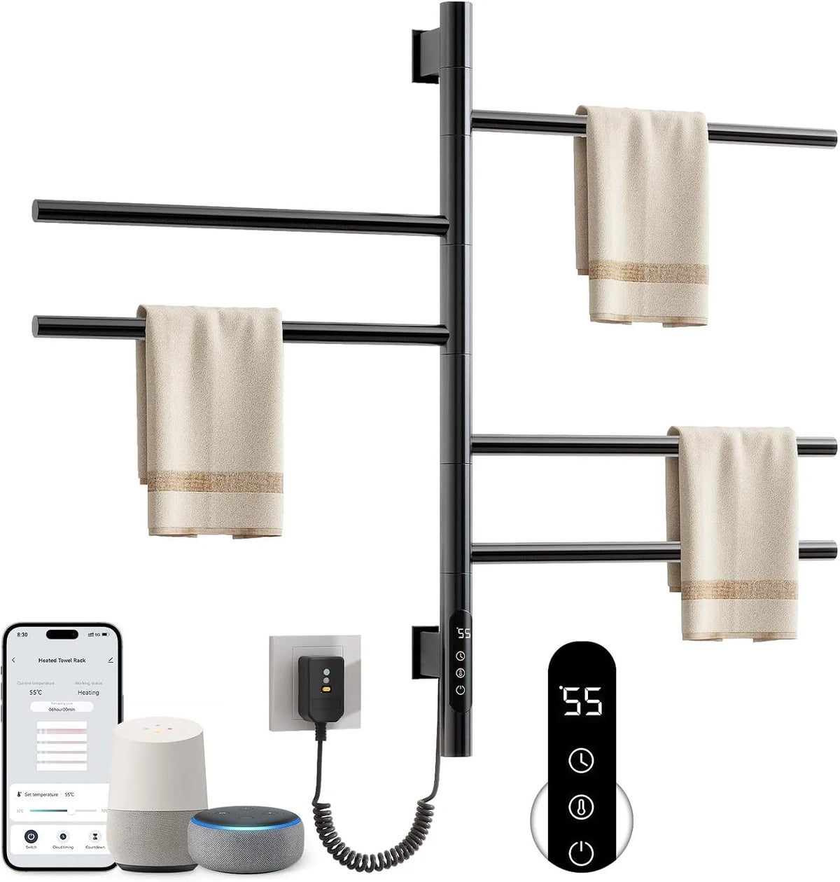 Modell Thermostat-G63 Badheizkörper Elektrisch, Maße 415x680mm, Leistung 85W, 180° Drehung Handtuchheizkörper Elektrisch, Heizkörper Bad