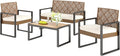 Sofa Braun, 2 x Sessel und 1 x Tisch, 4 Personen Outdoor Lounge Möbel Gartensofa. Wetterfest Rattan Balkon Lounge für Garten Terrasse, Beige &