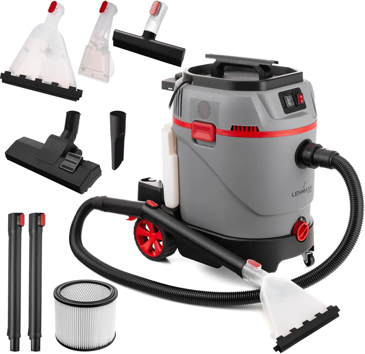 Nass-/Trockensauger 2800, Nass- & mit 35 L Tank, Profi Teppichreiniger & Polsterreiniger mit Heißwasser 60°C, LEHMANN Primewash Waschsauger