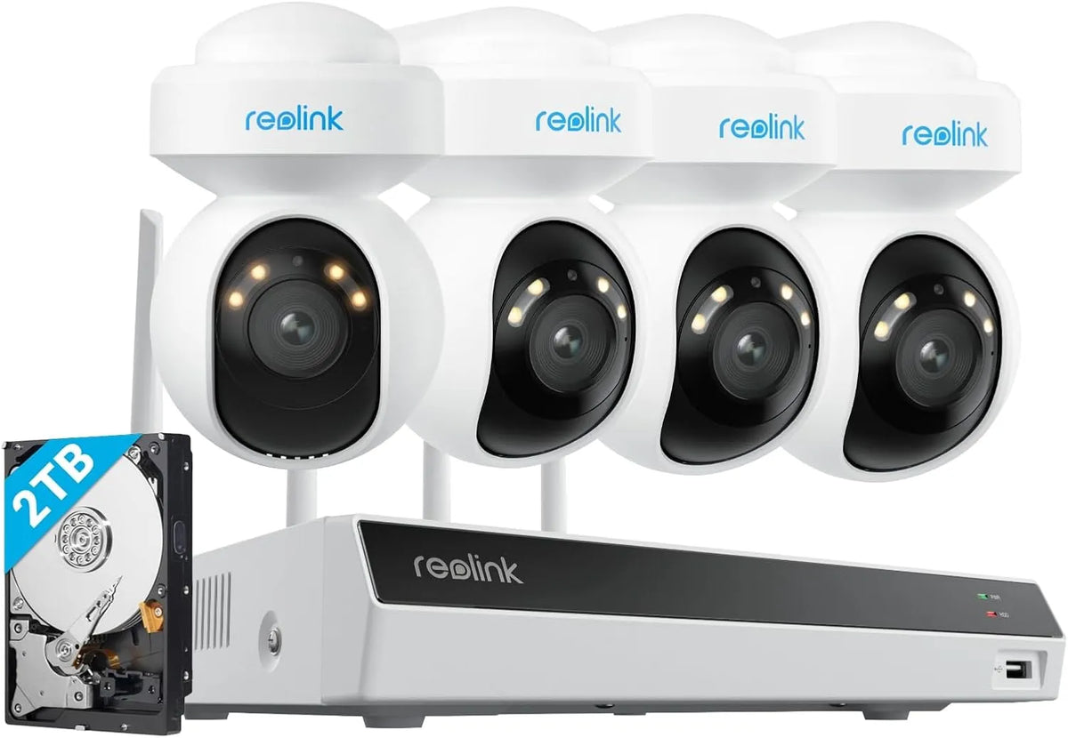 Reolink 4K Wi-Fi 6 PT Überwachungskamera Set 4stk 2TB RLK12-800WPT4, WLAN-Kameras Outdoor mit 355° Pan & 50° Tilt, 12-Kanal Wi-Fi NVR mit HDD