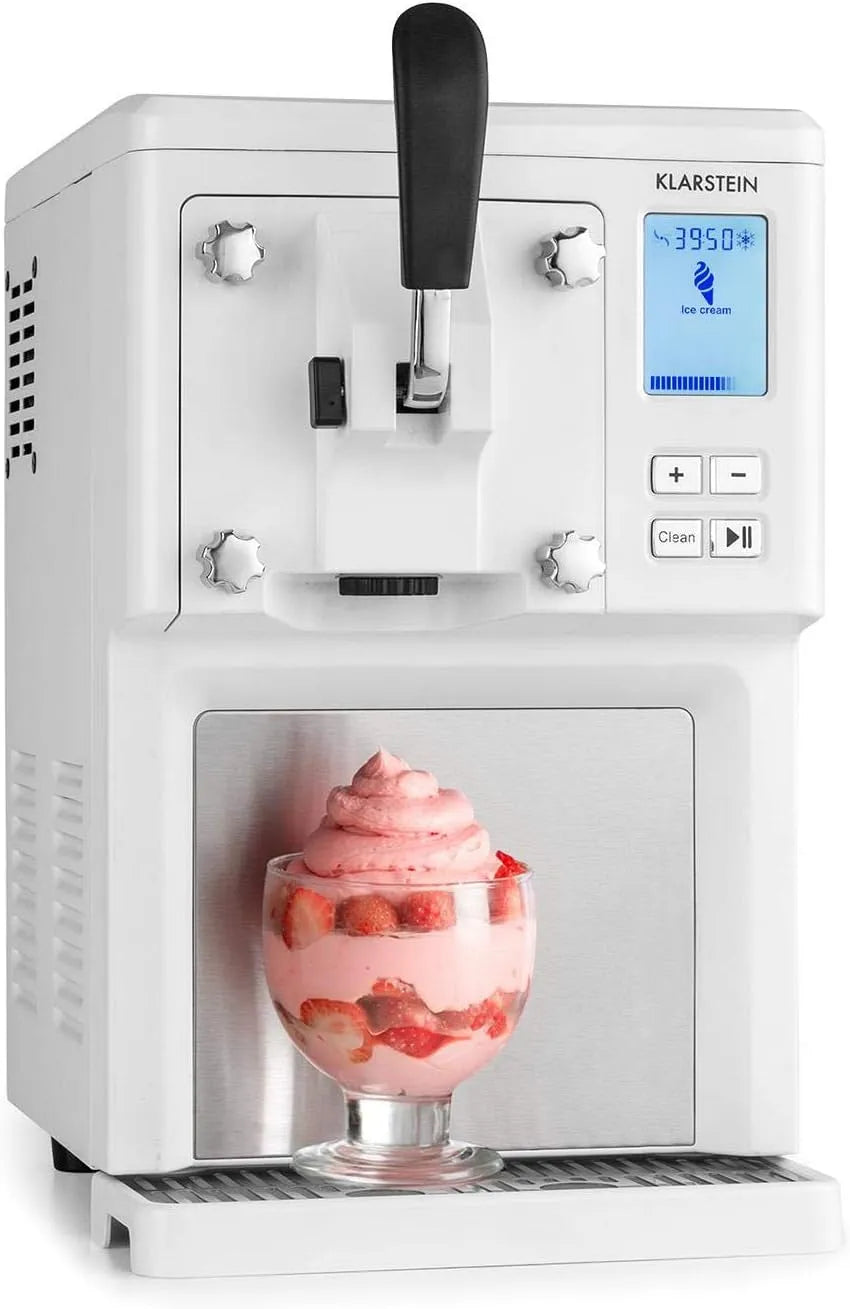 Klarstein Kompressor, 200 Watt, Sweet Sundae, mitselbstkühlendem, Reinigungsautomatik, weiß, Fassungsvermögen 1,5 Liter, Eiscrememaschine, Edelstahl