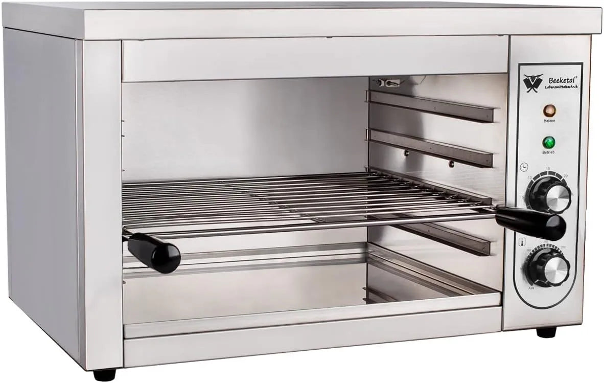 Grill BSP-2, Beeketal ' Profi Gastro Salamander Überbackgerät aus Edelstahl mit 1 Gitter, 4 Höhen, 5-30 Minuten Timer, Thermostat 50-300 °C