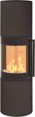 Braun, H&M Germany MONO 3.0 XL runder Kamin-Ofen in Stahl moderne 160° Sichtscheibe Reeling-Griff Holz-Fach