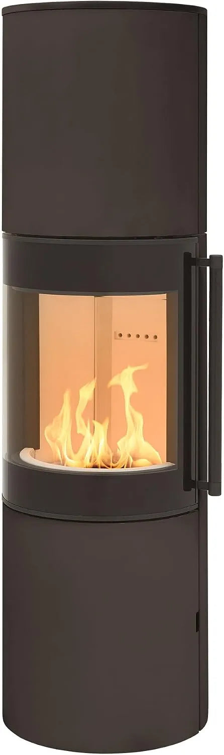 Braun, H&M Germany MONO 3.0 XL runder Kamin-Ofen in Stahl moderne 160° Sichtscheibe Reeling-Griff Holz-Fach