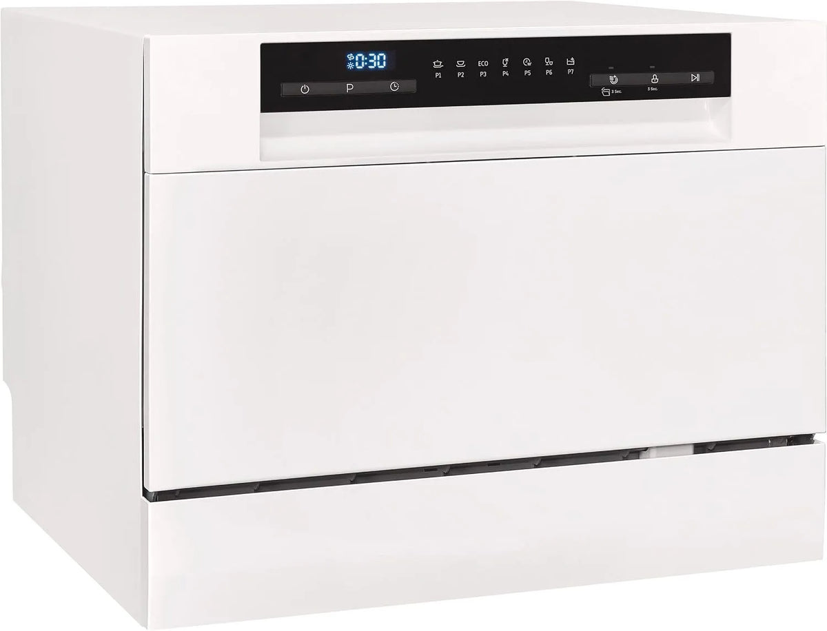 Exquisit Geschirrspüler GSP206-030D, Spülmaschine 55 cm in freistehender Ausführung, Kleiner 6 Maßgedecke, Tischgeschirrspüler weiss