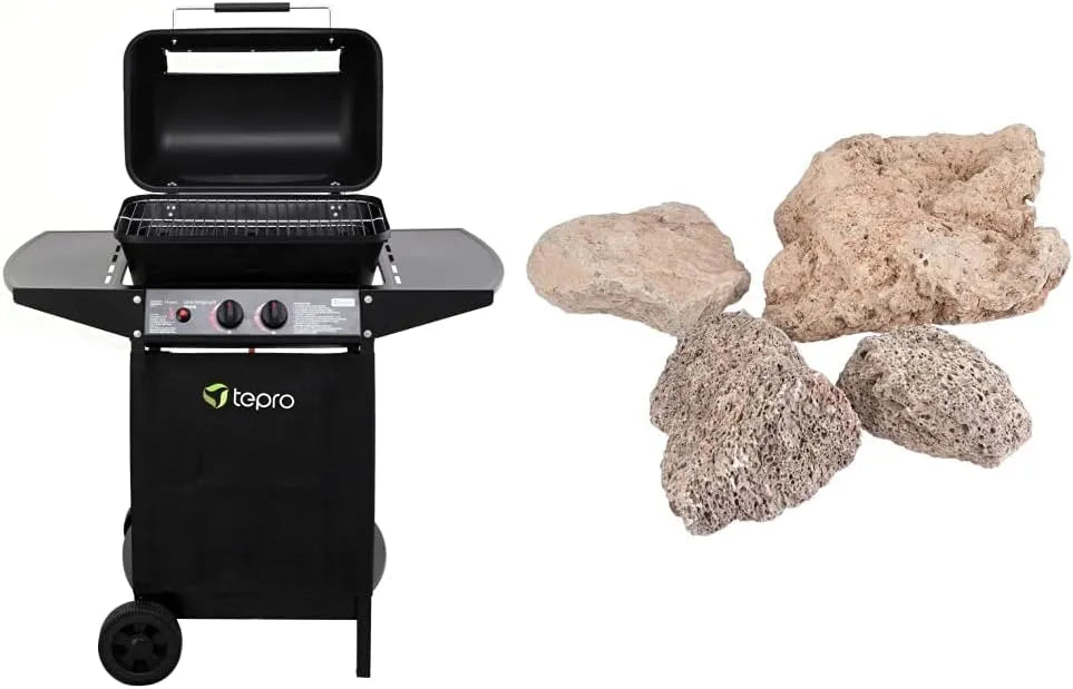 Gasgrill 508C tepro, Gesamtleistung max. 5,4 kW, Grillfläche: ca. 50 x 31 cm, Lavastein Irvine, in Schwarz & Campingaz Original Lavasteine