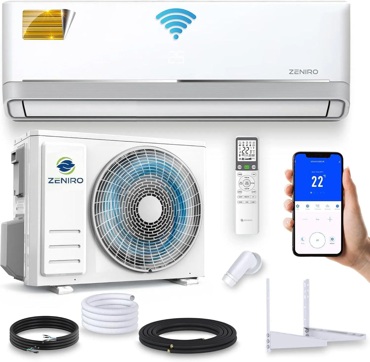 Klimaanlage Split, App-Steuerung 4D AirFlow Auto Reinigung inklusive. Montagematerial Vorgefüllt R32, Modell R32