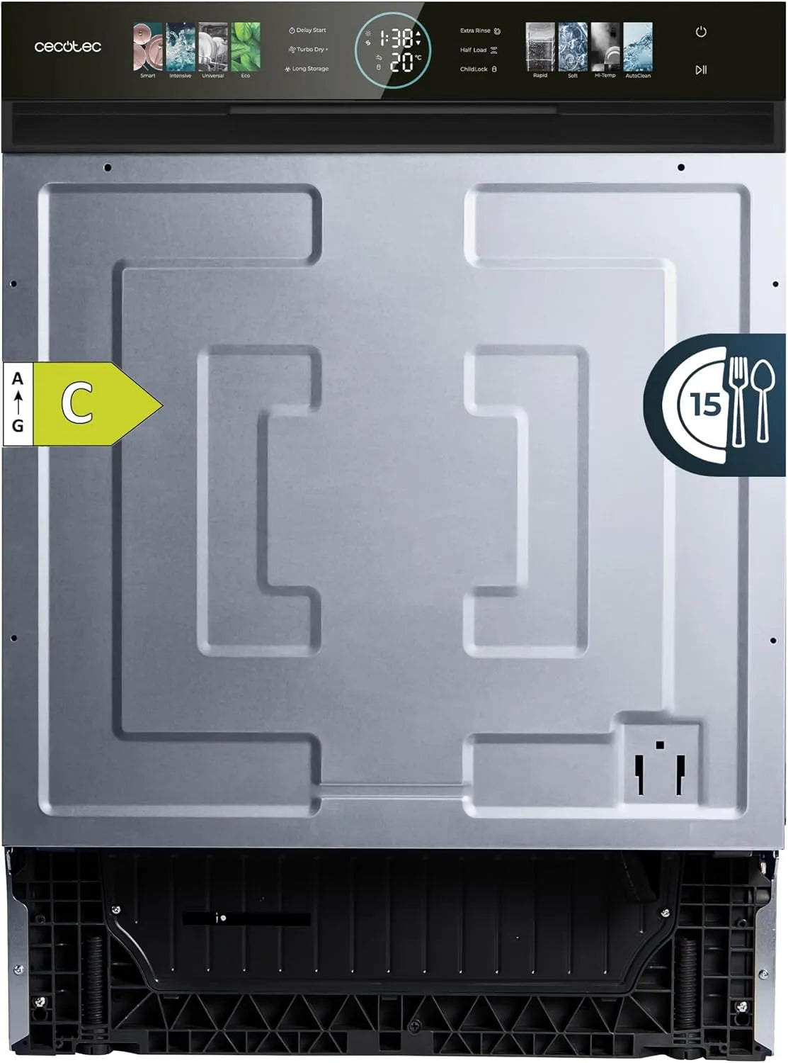 Cecotec Teilintegrierte Spülmaschine 60 cm Bolero Aguazero S-BI C 6620, Leistung 1850W, 8 Betriebsprogramme, Inverter-Motor, Turbo Dry+, 15 Gedecke