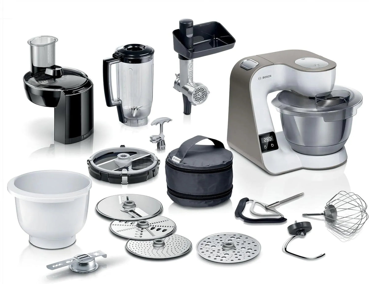 Bosch Küchenmaschine MUM5XL74, Leistung 1000 W, Würfelschneider, Mixer, Planetenrührwerk, Serie 4 mit Waage, 3 Scheiben, Fleischwolf