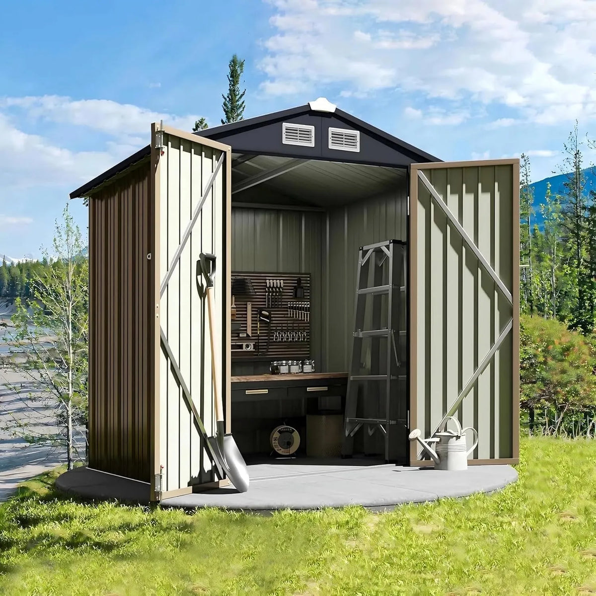 Geräteschuppen, Werkzeuge & Rasenmäher, Wetterfester Outdoor Geräteschrank für Garten, Für Fahrräder, Metall, Terrasse & Hof