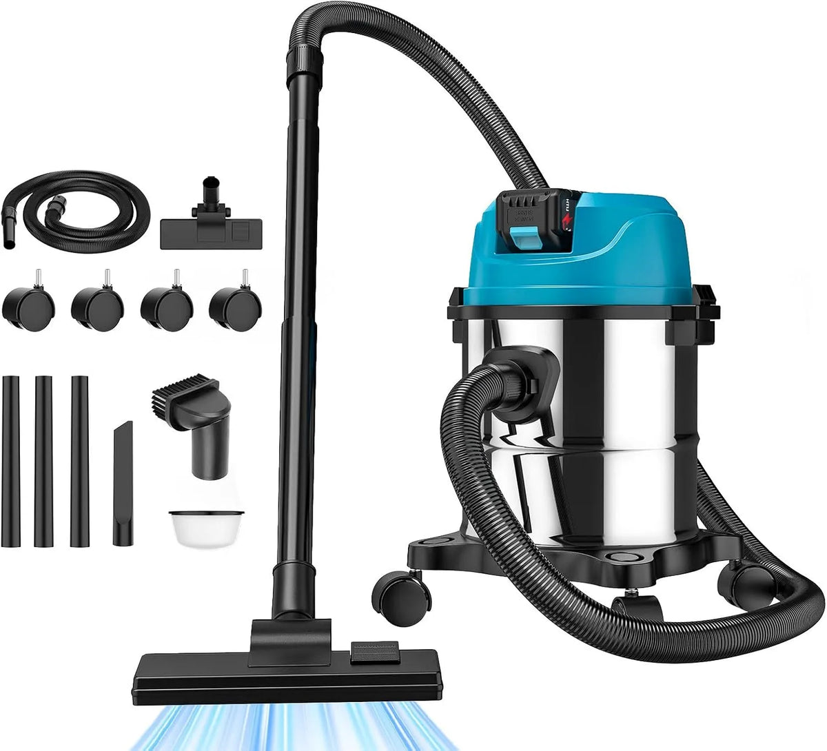 Makita Nass-/Trockensauger, Nass für Akku 18V, Fassungsvermögen 15L Industriestaubsauger Edelstahl, Leistung 1200W Aschesauger, Schlauchsystem Ø32mm