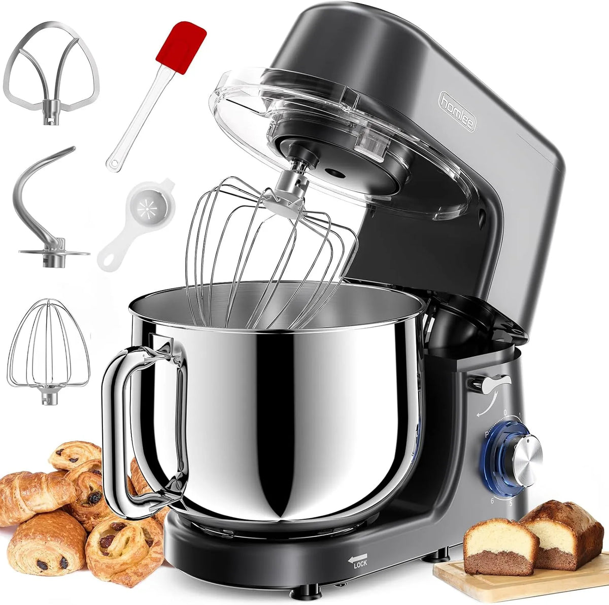Küchenmaschine, Mit GroßEr 7.2 Liter EdelstahlschüSse inklusive. RüHraufsatz, Mit Knet- Und RüHrfunktion, Spritzschu, 2000W Knetmaschine